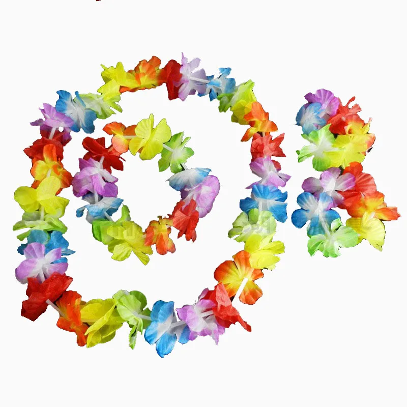 4Pcs Hawaiian Flower Leis Garland Collana Fancy Dress Pool Party Hawaii Beach Fun Flowers Forniture Per Feste Luau Fai Da Te