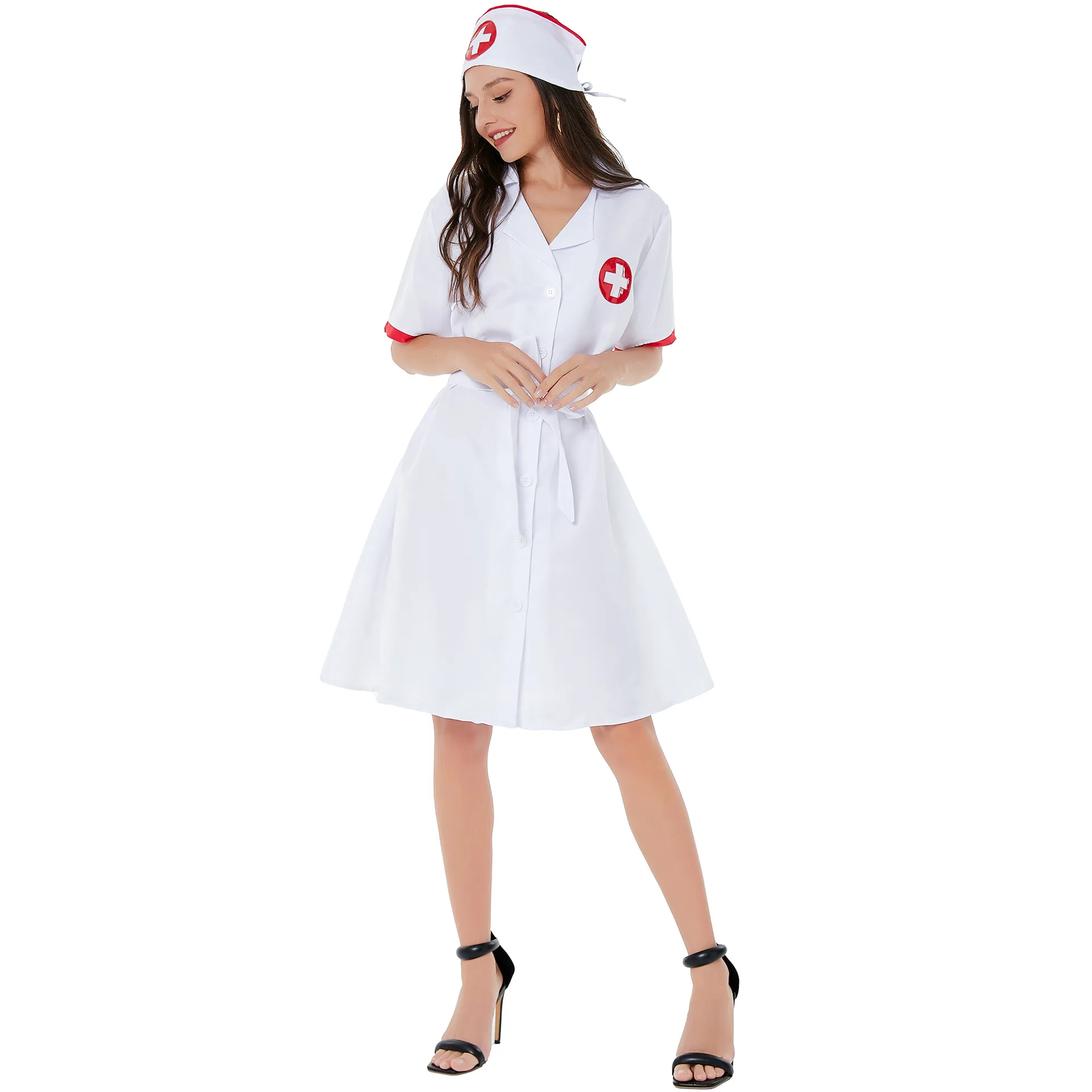 2023 New Female Nurse Role Play Halloween Fun Fancy Dress Party Role Play Costume Hospital Red Cross Hooded Dress Game Dress