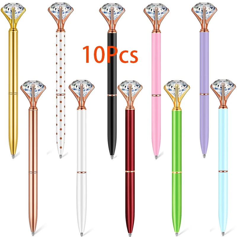 10Pcs Diamond Pens Fun Fancy Crystal Diamond Pen Per Le Donne Penne In Metallo Inchiostro Nero