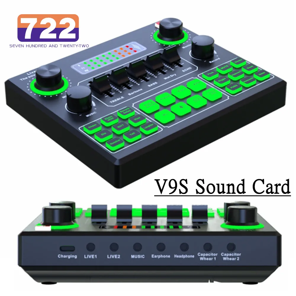 Scheda Audio Hd V9Sj Schede Audio Live Mixer Audio Esterno Per Karaoke Broadcast Recording Home Ktv Game Music Singing Pc Phone
