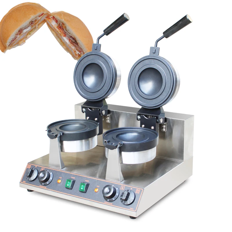 Doppia Testa Ufo Hamburger Gelato Panini Press Semlor Paczki Krapfen Baker Maker Commercial Ice Cream Burger Waffle Machine 110V