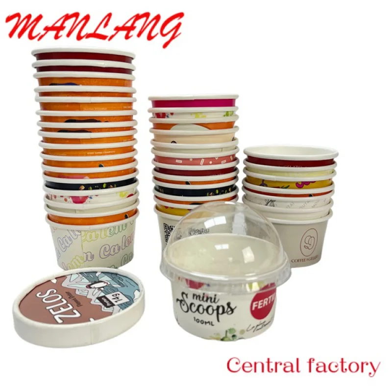 Tazza Per Gelato Stampata Con Logo Personalizzato Ciotole Per Gelato Allo Yogurt Congelato Tazza Di Carta Monouso A Parete Singola Con Coperchio E Cuc