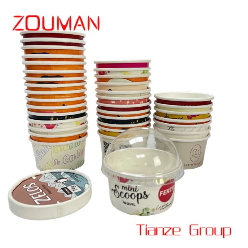 Tazza Per Gelato Stampata Con Logo Personalizzato Ciotole Per Gelato Allo Yogurt Congelato Tazza Di Carta Monouso A Parete Singola Con Coperchio E Cuc