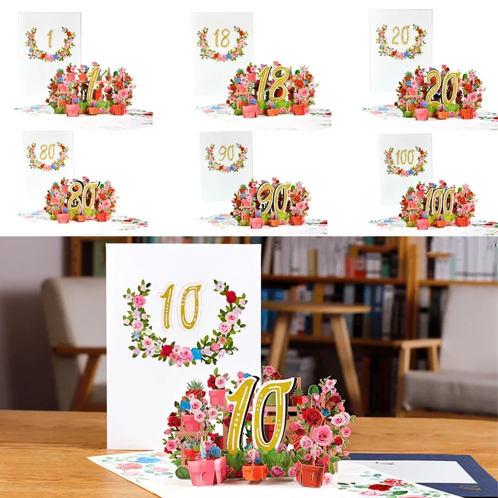 Biglietto Di Anniversario Pop-Up 1 ° 10 18 20 21 30 40 50 60 70 80 90 100 Numero Figura Biglietti Di Auguri 3D Per Matrimonio Di Compleanno