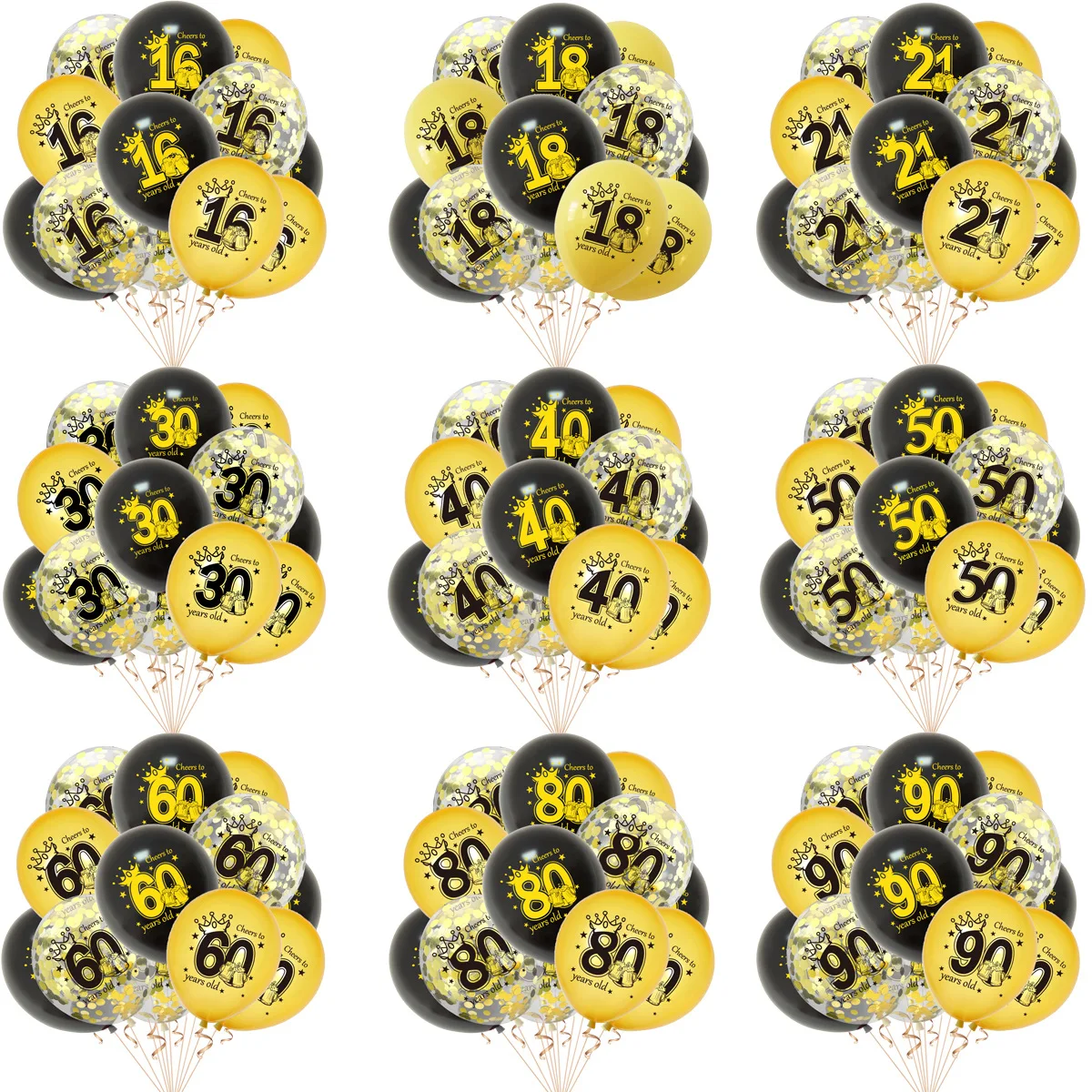 12 Pz 12 Pollici 16 18 21 30 40 50 60 70 80 90 Anni Oro Nero Numero Compleanno Palloncino Festa Di Compleanno Decorazioni Per L'Anniversario