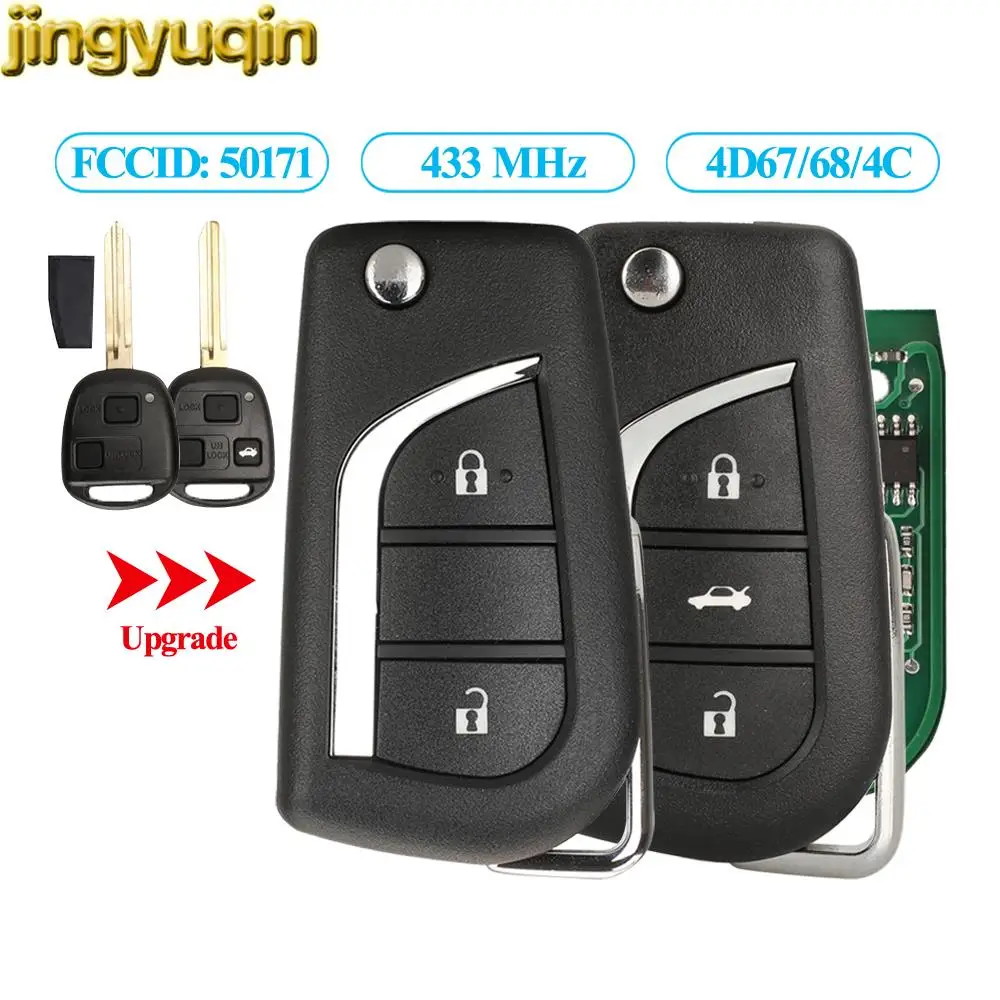 Jingyuqin Upgrade Remote Car Key Fob 4 D67/68/4C Chip 433Mhz 50171 Per Toyota Prius 2 Hilux Etios Vios Innova Sw4 Camry Toy43