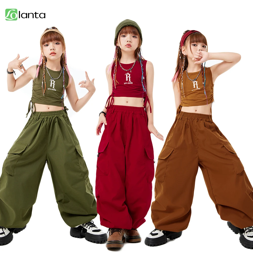 Lolanta Girls' Street Dance Suit Vest Cargo Pants Outfit Children'S Hip Hop Jazz Performance Clothes Abbigliamento Quotidiano Per Bambini