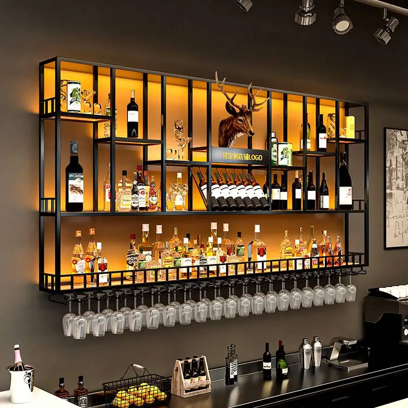 Scaffali Birra Bar Cabinet Corner Moderno Galleggiante Galleggiante Liquore Bicchiere Da Vino Bar Cabinet Metallo Porta Bottiglie Vino Bar Furniture