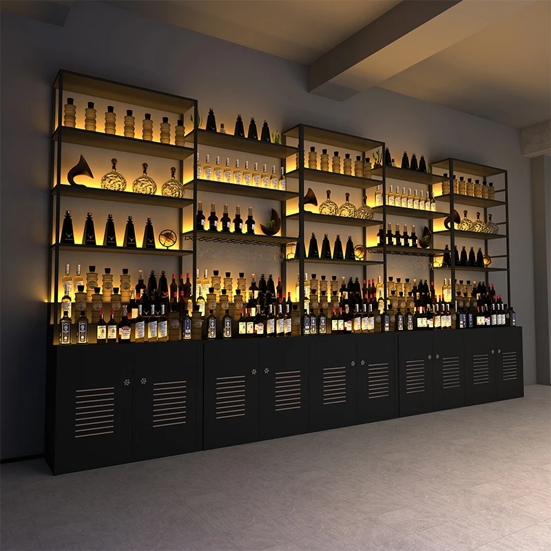 Supporto Liquor Bar Cabinet Bottle Floating Designer Metal Counter Vetrina Bar Cabinet Corner Porta Bottiglie Vino Bar Furniture