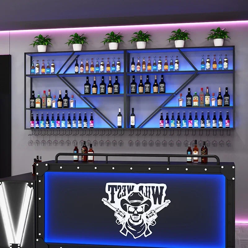 Verticale Moderno Bar Cabinet Bottle Wall Black Commercial Liquor Bar Scaffali Casa Vino Drink Porta Bottiglie Decorazione Della Casa