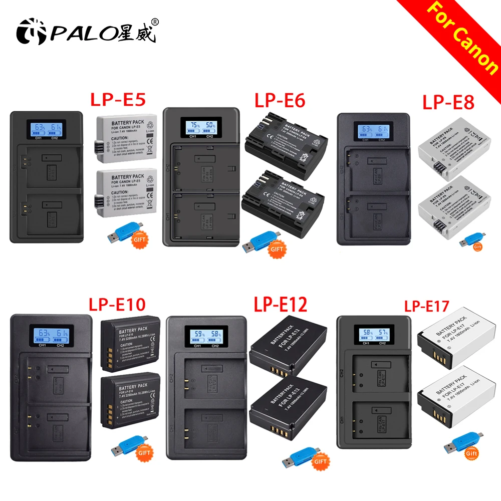 Canon Fotocamera Digitale Batteria Con Caricabatterie Canon Serie Lp-E6 Lp-E8 Lp-E10 Lp-E12 Lp-E17 Lp E5 Lp E6 Lpe8 Lpe10 Lpe12 Lpe17