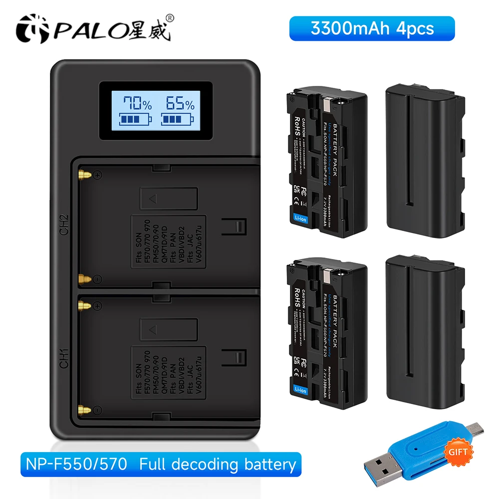 Palo 3300Mah Np-F550 Np-F330 Np F550 Np F330 Fotocamera Batteria + Lcd Doppio Caricatore Usb Per Sony Np-F550 Np-750 Yongnuo Luci Della Fotocamera
