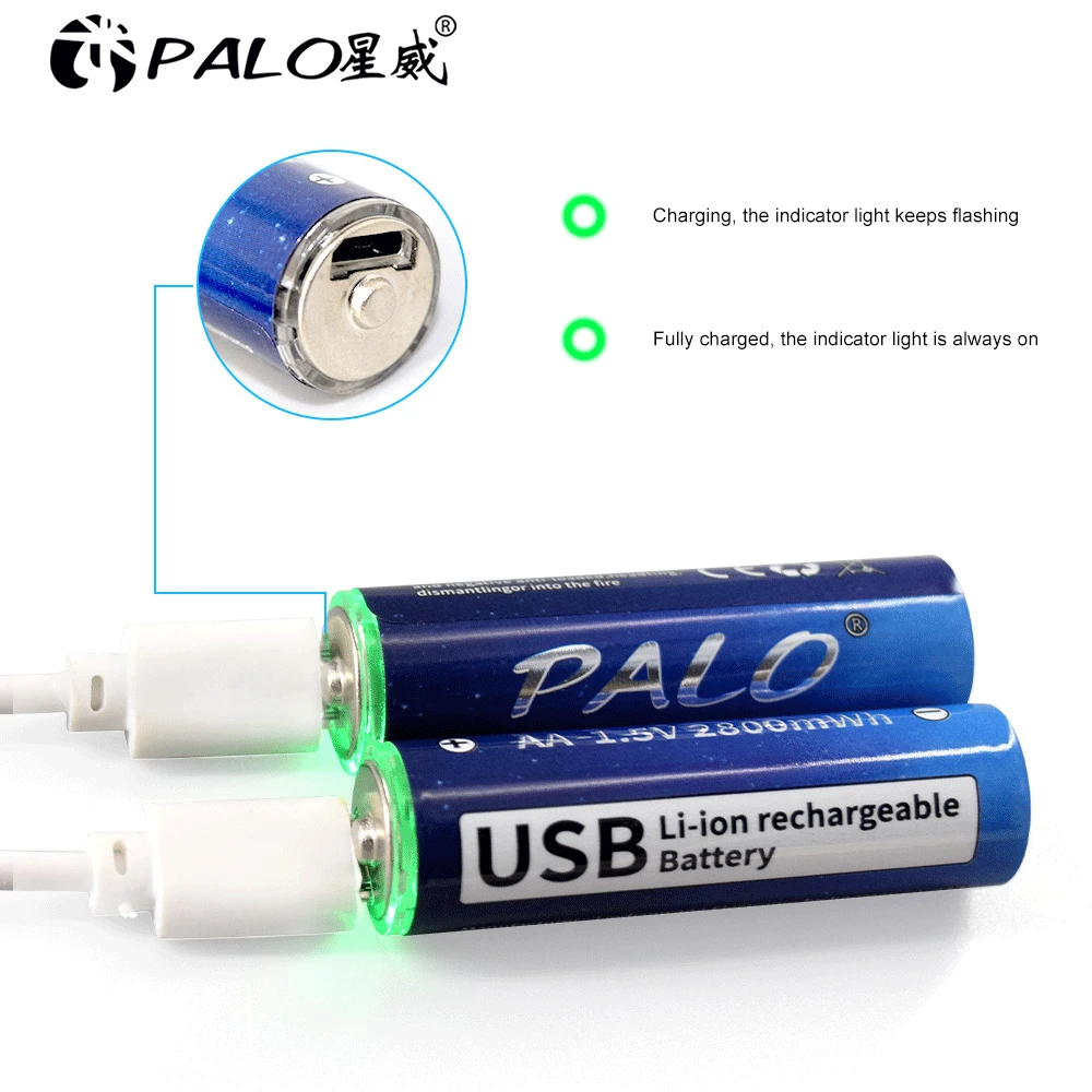 Palo 1.5V Aa Aaa Batteria Ricaricabile Usb Li-Ion 2800Mwh Aa / 1110Mwh Batteria Aaa Con Cavo Usb