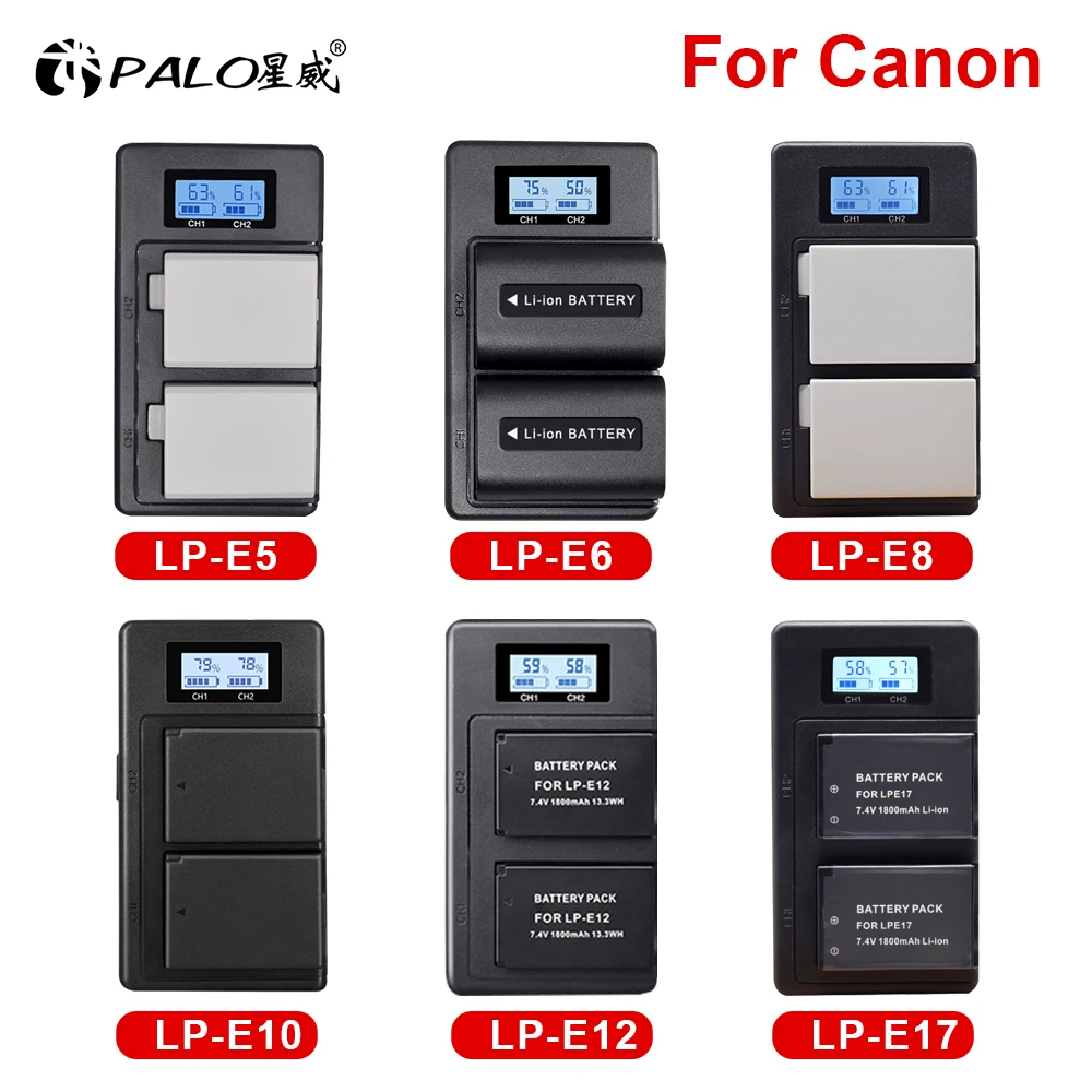 Batteria Fotocamera Digitale Palo Con Caricabatterie Per Canon Lp-E6 Lp-E8 Lp-E10 Lp-E12 Lp-E17 Lp E5 Lp E6 Lp E8 Lp E10 Lp E12 Lp E17