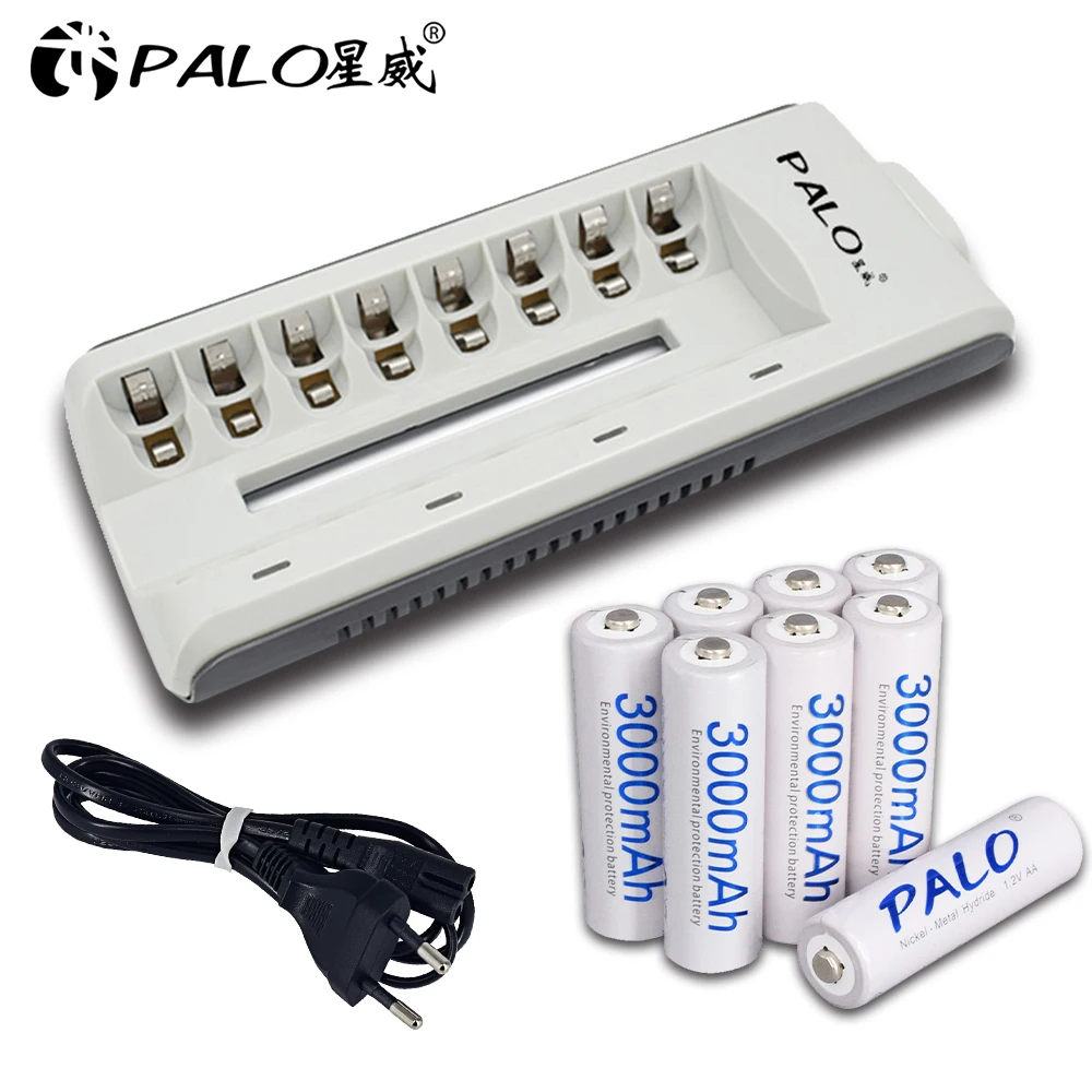8Pcs Palo Nimh Aa Batteria Ricaricabile Aa 3000Mah 1.2V Batterie Con Caricatore Per Aa Aaa Nimh Nicd 1.2V Batteria Batterie