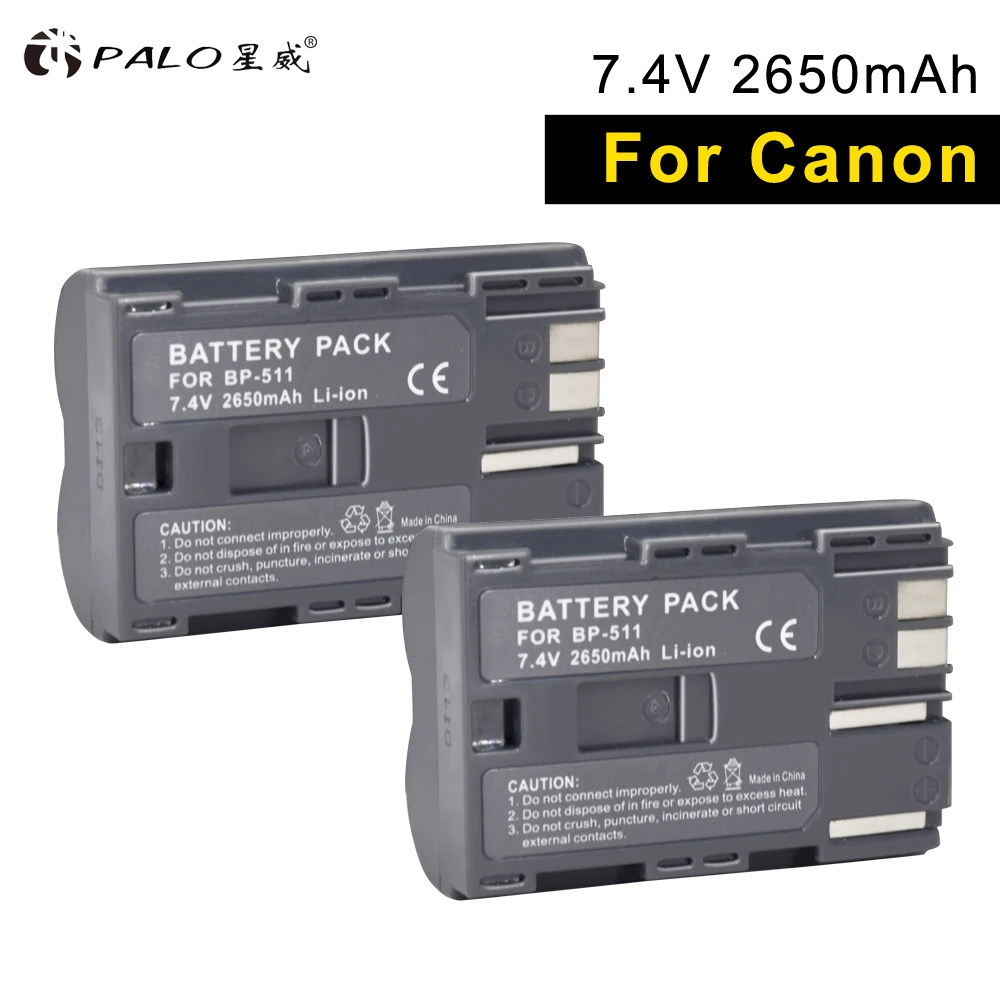 Palo 2Pcs Batteria Della Macchina Fotografica Digitale Bp-511 Per Canon Eos-D30/60 G5/6/90 Fv300/40Kit V2501 Mv300/450/630/750I Mvs2/30I 25/65 2R20Mc