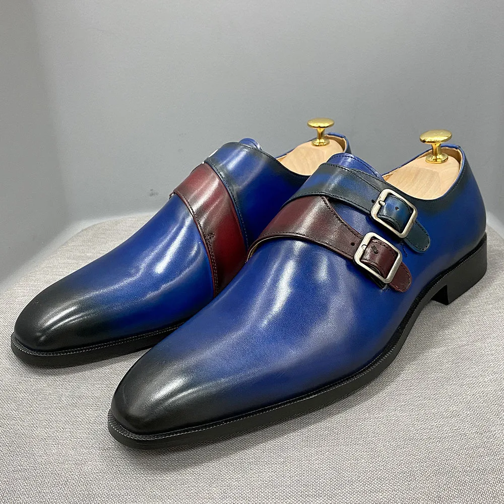 New Chaussure Homme De Luxe Italienne Cuir Sapato Social Masculino Couro Legitimo Double Monk Strap Shoes For Men