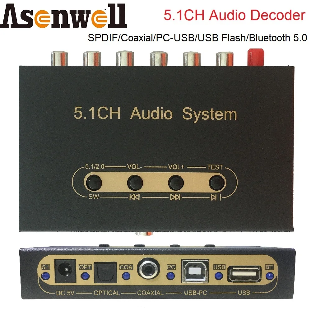 Dts 5.1 Decoder Convertitore Audio Spdif Pc Coassiale Ottico Usb Bluetooth A 5.1 Sw Ce Sr Sl Fr Fl 2Ch Uscita Audio Per Amplificatore