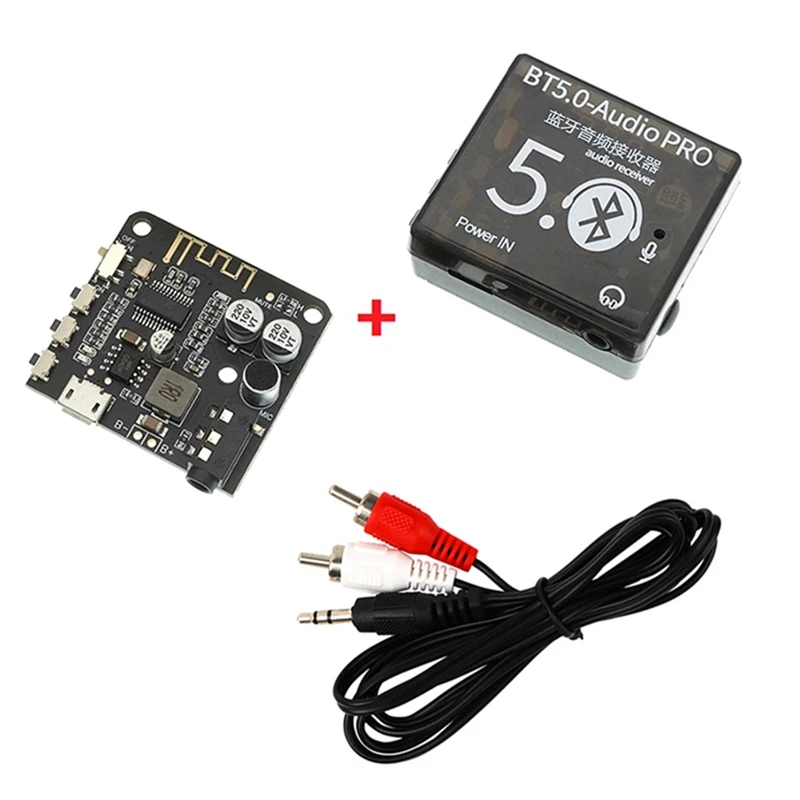 1Set Bt5.0 Audio Pro Ricevitore + Cavo Audio Uno A Due + Custodia Mp3 Bluetooth Decoder Altoparlante Per Auto Scheda Amplificatore Audio Nera
