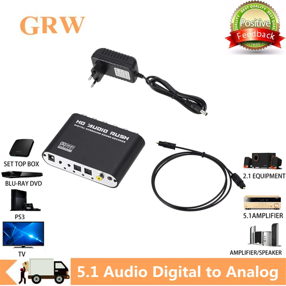 Grwibeou 5.1 Ch Digital To Analog Audio Converter Decoder Amplificatore Audio Spdif Coassiale A Rca Dts Ac3 Ottico Da Digitale Ad Analogico