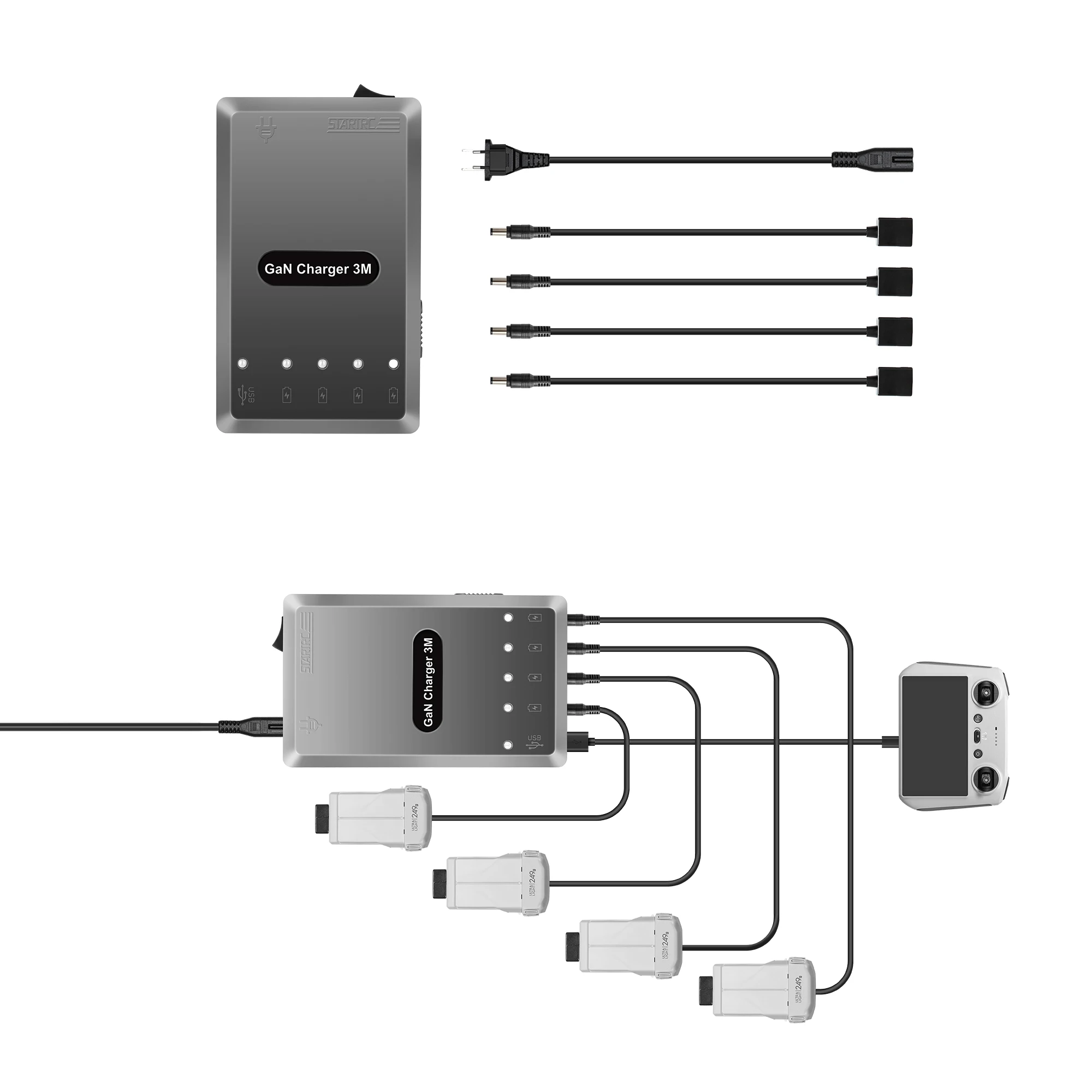 5 In 1 120W Gan Intelligent Battery Charging Hub Smart Charger Per Dji Mavic 3/3 Classic Drone Battery Remote Control Charger