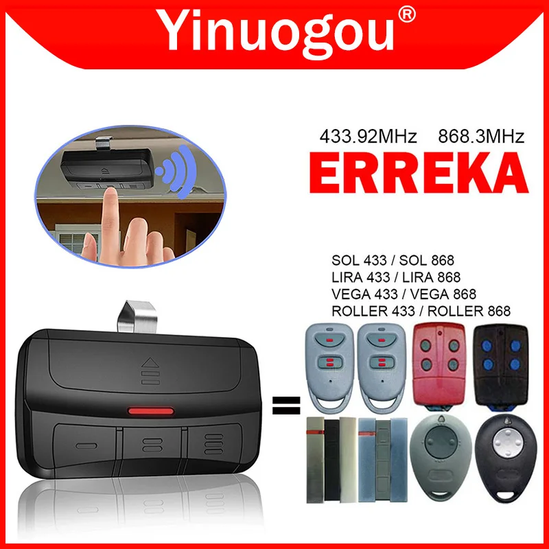 Erreka Sol/Litra/Vega/Roller Telecomando Per Porta Del Garage 433.92Mhz 868Mhz Erreka Telecomando Apricancello Trasmettitore Manuale