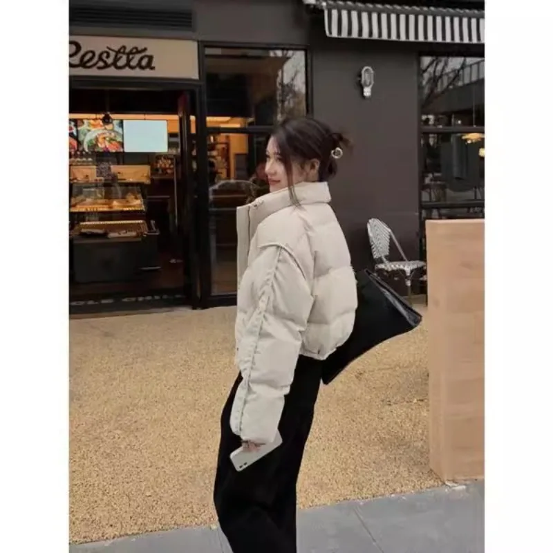 2023 Inverno Nuovo Stile Corto Street Bomber Vita Alta Addensato Stand Up Parka Con Coulisse In Fondo Abbigliamento Femminile