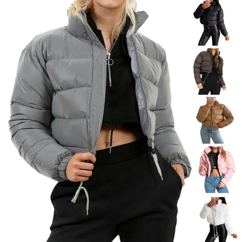 Thickened Winter Puffer  Warm Padded Thick Coat Stand Up Collar Outerwear