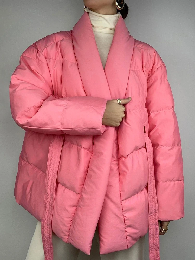 Piumino Oversize Parka Donna Giacche Imbottite Eleganti Autunno Inverno Moda Femminile Cappotto Stringato Donna High Street Parka Addensato
