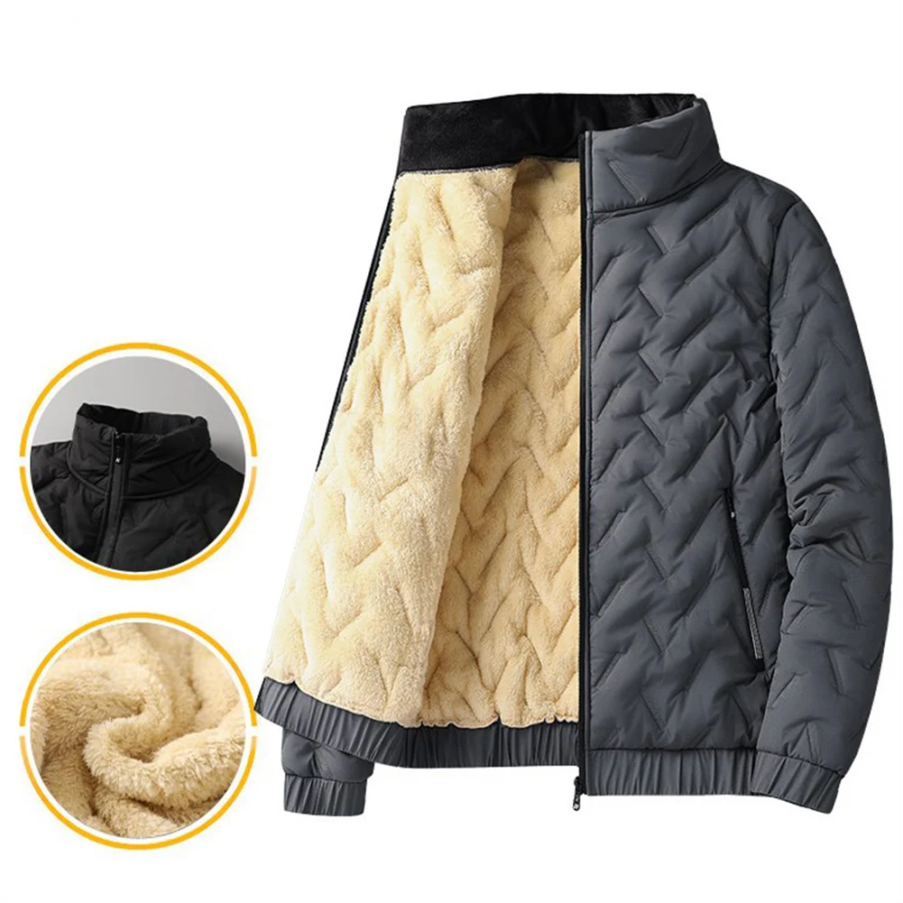Outdoor Men'S Lambswool Warm Addensare Parka Jacket Zip Up Outwear Allentato Stand Collar Parka Cappotti Casual Soprabito