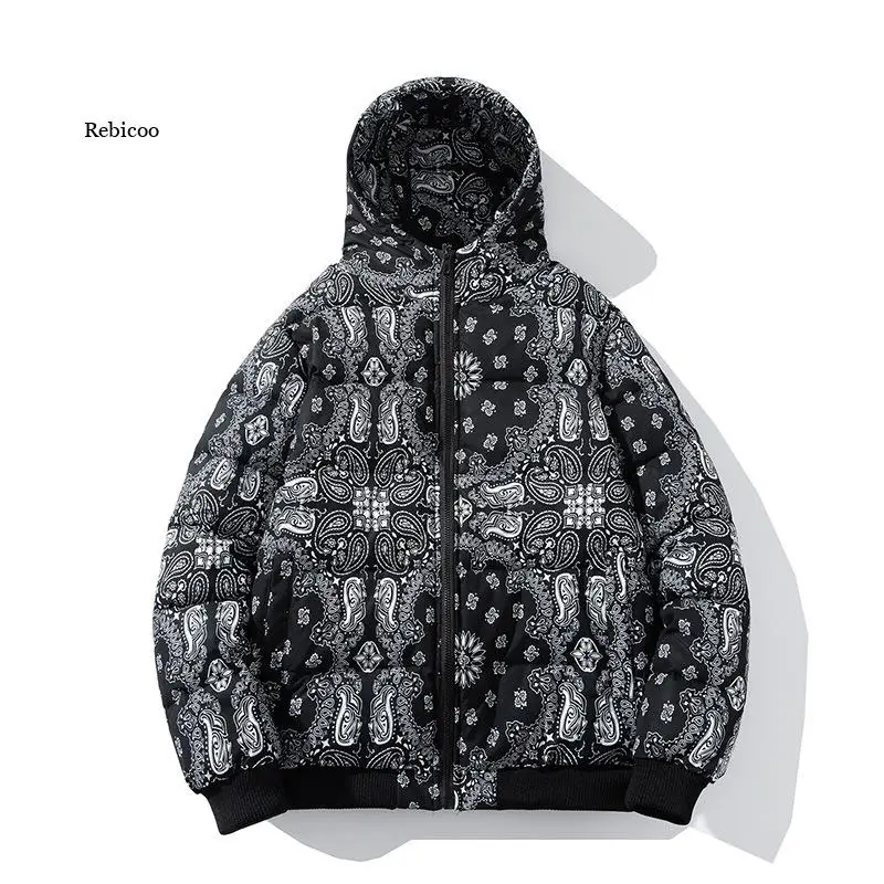 2021 Winter New Men Thickened Cashew Flower Cotton-Padded Jacket Couples Warm Stand-Up Collar Cotton-Padded Jacket Bread Jacket
