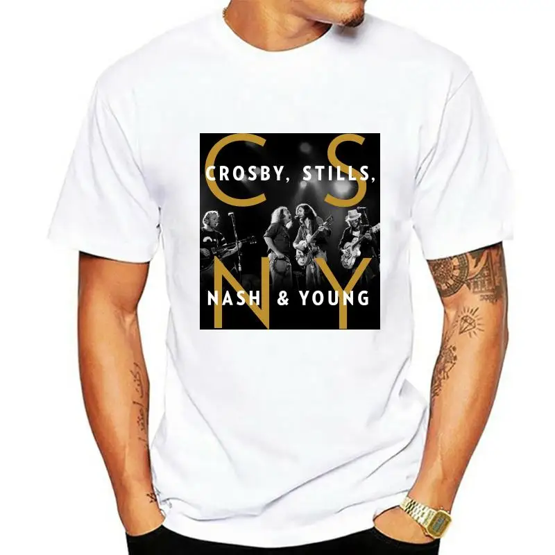 Crosby Stills Nash Young Csny Band T-Shirt Nera Taglia S-3Xl Top Tee Shirt Taglia Allentata