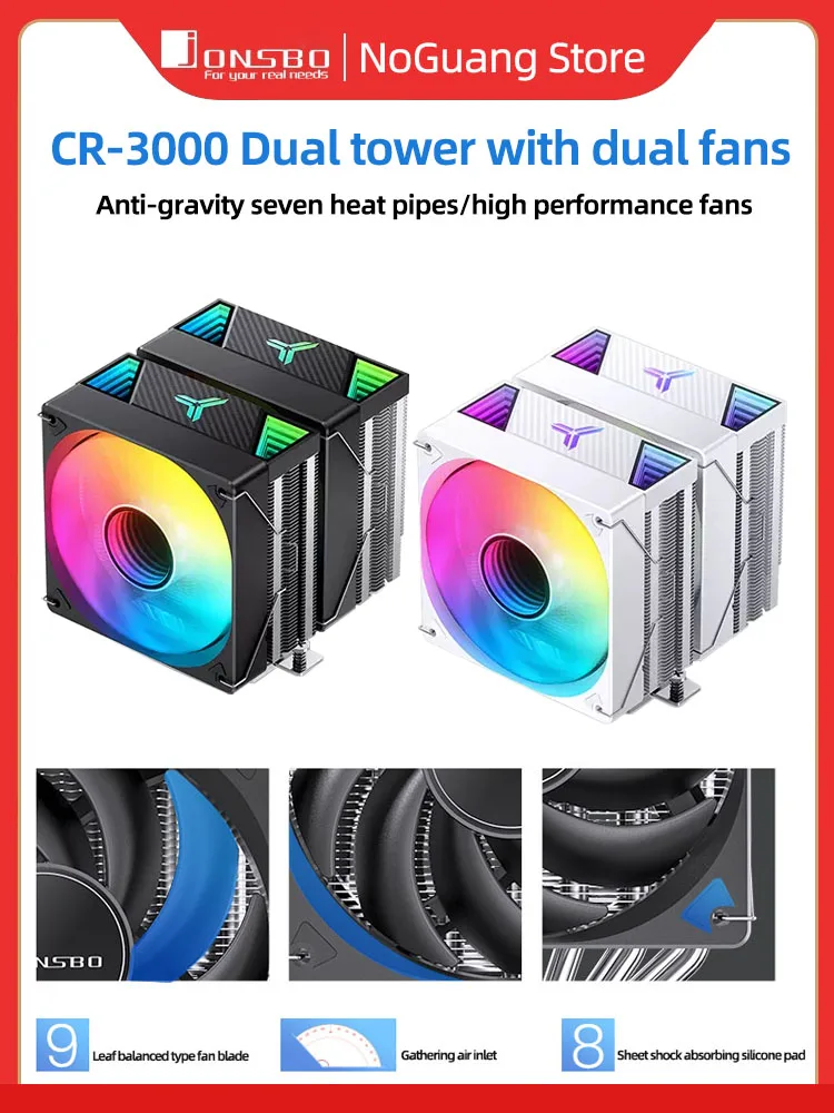 Jonsbo Cr-3000 Dual-Tower Cooler Cpu Fan Argb White Seven Copper Tube Computer Desktop 1700 Raffreddamento Ad Aria