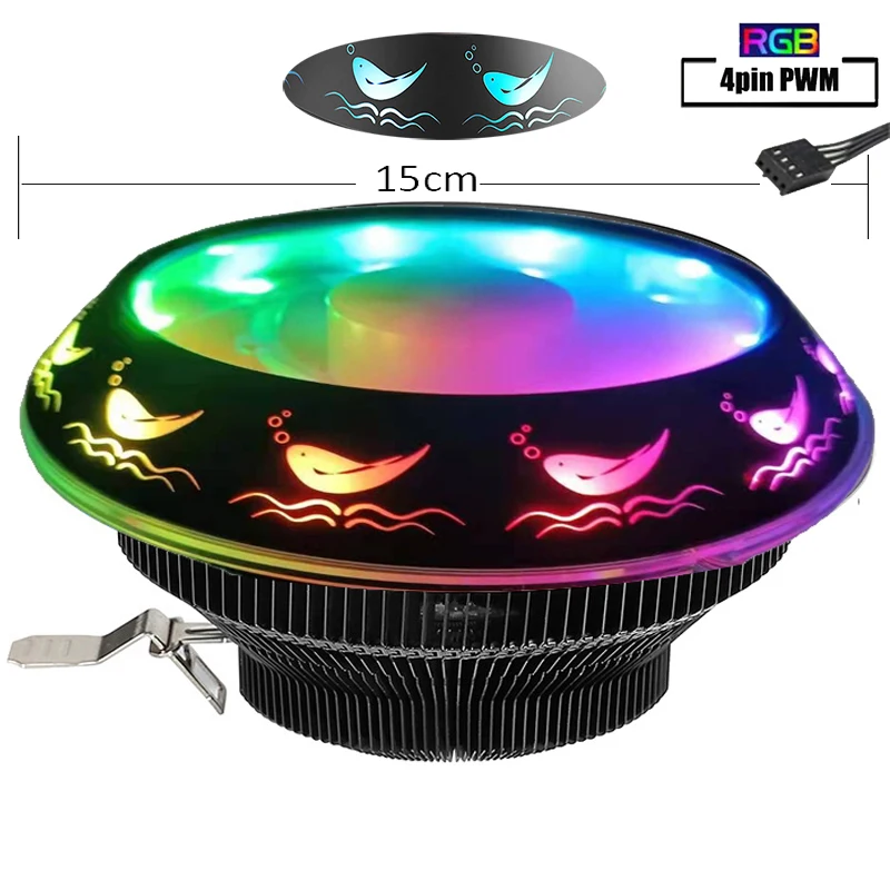 Cpu Air Cooler Universale 10Cm Big Fan 4Pin Pwm Rgb Led Lga1700 Supporto Ventola Cpu Dissipatore Di Calore In Alluminio Per Lga 775 1150 1155 1156 136