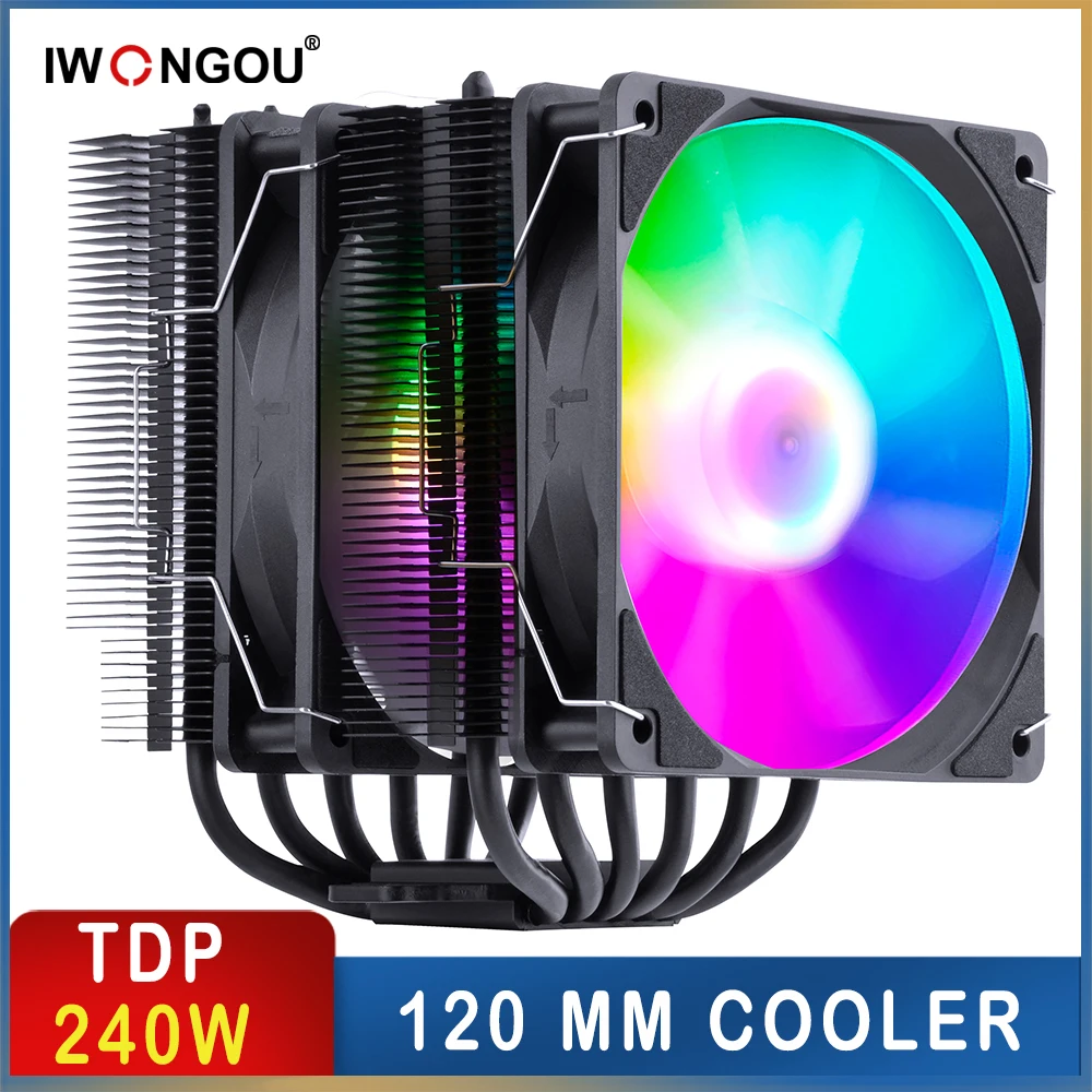 Iwonggou Air Cooler 6 Heatpipes Tdp 240W Rgb Fan X99 Xeon Processor Cooler Intel Lga 1700 2011 1200 1150 X79 Am3 Am4 Cpu Cooler