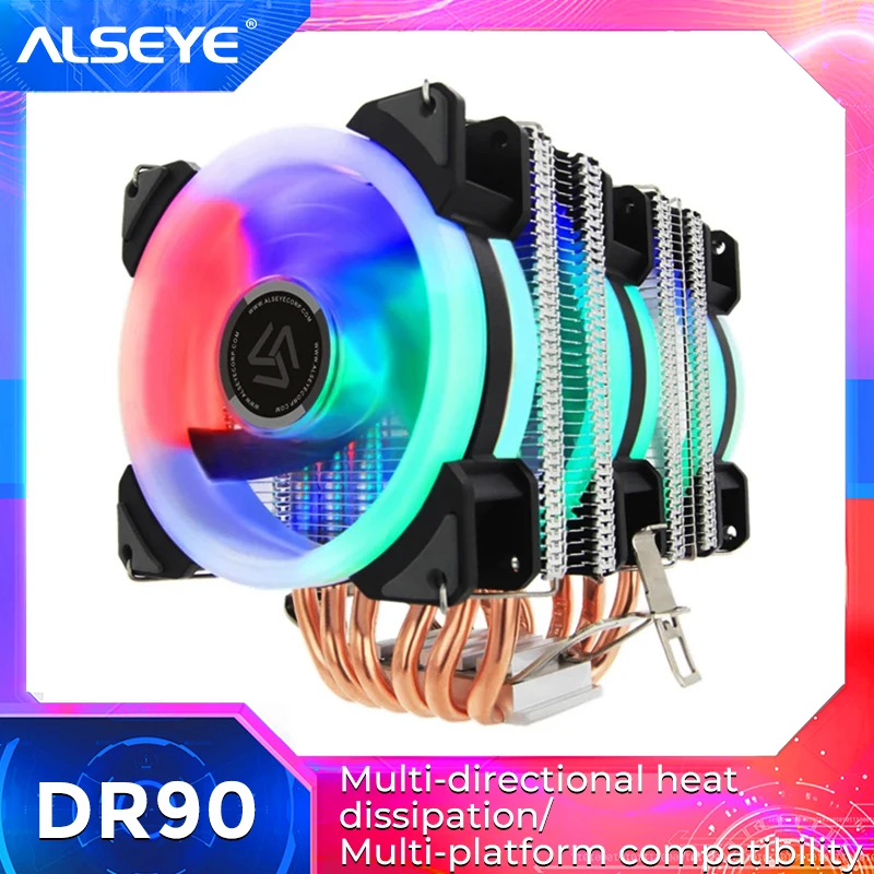 Alseye Dr-90 Cpu Cooler 6 Heatpipe Con Ventola Cpu Rgb A 4Pin Raffreddamento Cpu Di Alta Qualità Supporto Nuovo Arrivo Lga775/115X/1200/1366/2011