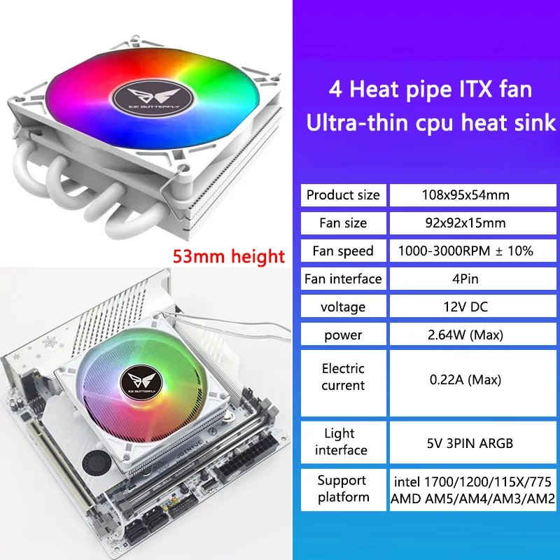 Cpu Cooler 90Mm Ventola Ventilador Pwm 4Pin 54Mm Altezza Basso Profilo Lga 775 1150 1151 1155 1156 1200 1700 2011 X79 X99 Am4 Radiatore