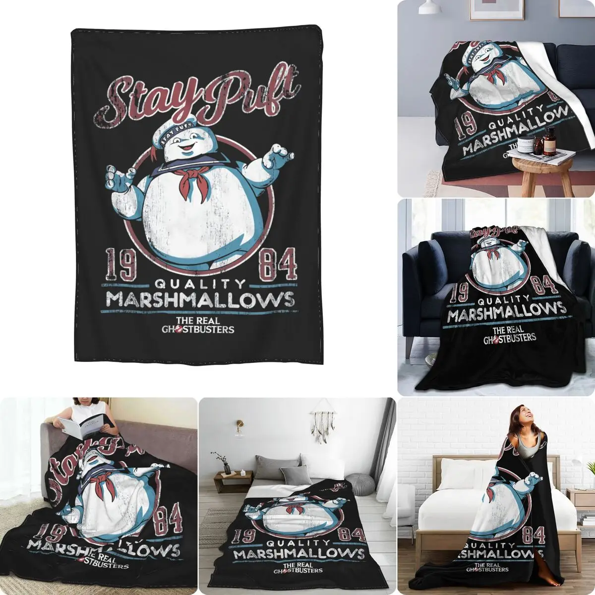 Ghostbusters Stay Puft Marshmallow Man 1984 Mens Ghost Cartoon Tv Show Ultra-Soft Micro Fleece Coperta Biancheria Da Letto
