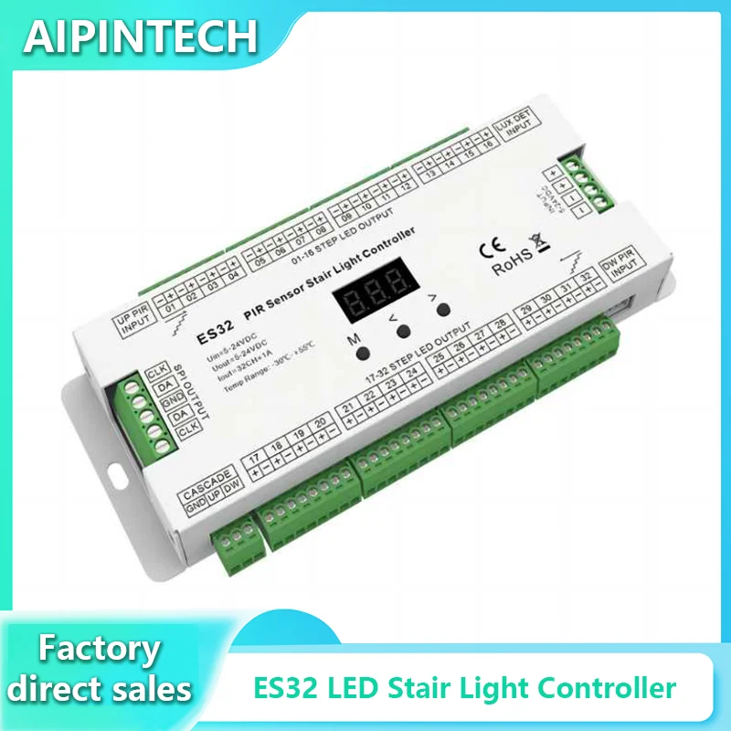 Controller Di Illuminazione Per Scale Es32 Sensore Pir 32Ch Singolo Colore Rgb Pixel Led Strip Dimmer Controller Luce Per Scale Interne 5V-24V