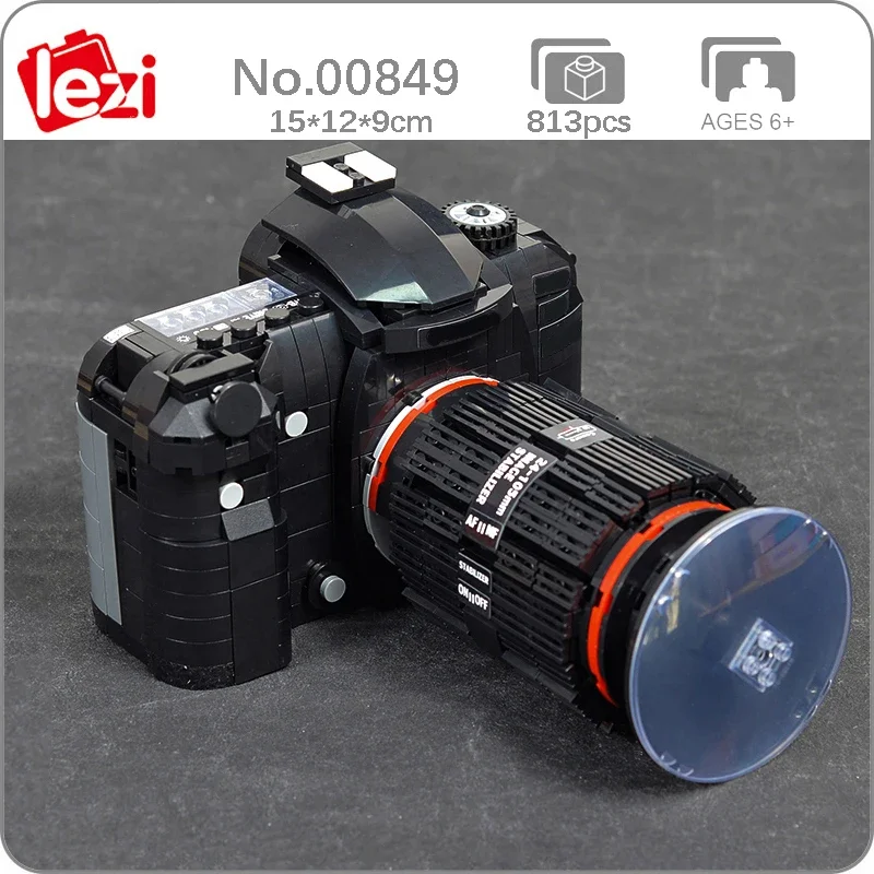 Lezi 00849 Obiettivo Lungo Grandangolare Advanced Digital Slr Camera Photo Machine 3D Mini Blocks Bricks Building Toy For Children No Box