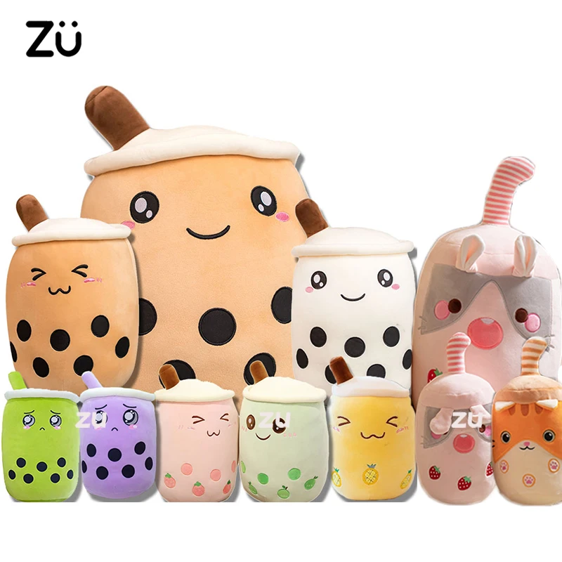 24/50Cm Kawaii Family Milk Bubble Tea Cup Peluche Cute Animal Peluche Fruits Flavor Drink Shaped Hug Pillow Kids Home Decor