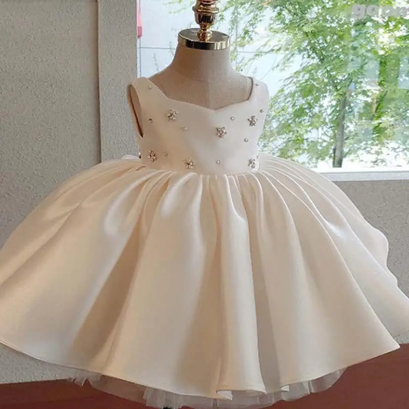 Baby Spagnolo Lolita Princess Ball Gown Senza Maniche Perline Design Festa Di Compleanno Abito Da Battesimo Per Ragazze Pasqua Eid A1501