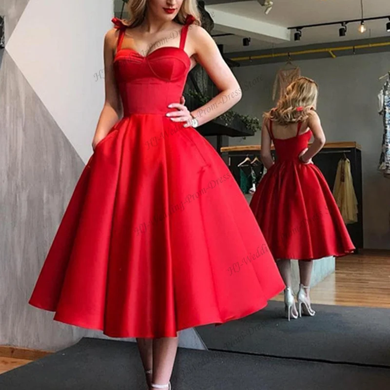 Fashion A-Line Sweetheart Spaghetti Strap Senza Maniche Pocket Cocktail Party Dress Evening Prom Wedding Guest