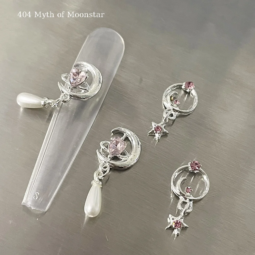 -Mito Di Moonstar-Charms In Argento Brillante Cromato Rosa Chill Girl Star Moon Heart Pendenti Glassy Diamonds Inlay Nail Gioiello Fai Da Te 404