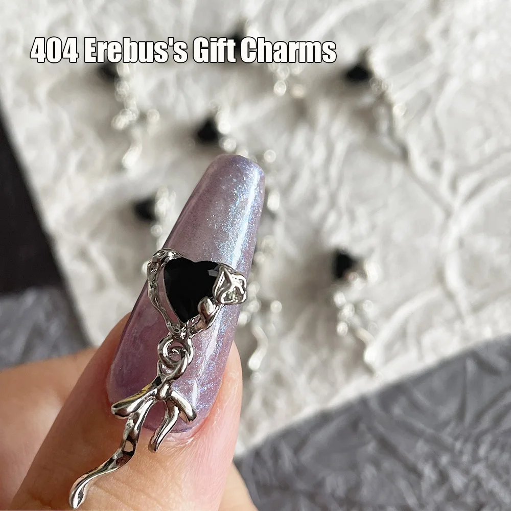 -Erebus Gift- Chrome Silver Heart Pendenti Darkness Queen Ciondola Bowknot Jewellery Black Crystal Uv Gel Tip Ornamento In Lega 404