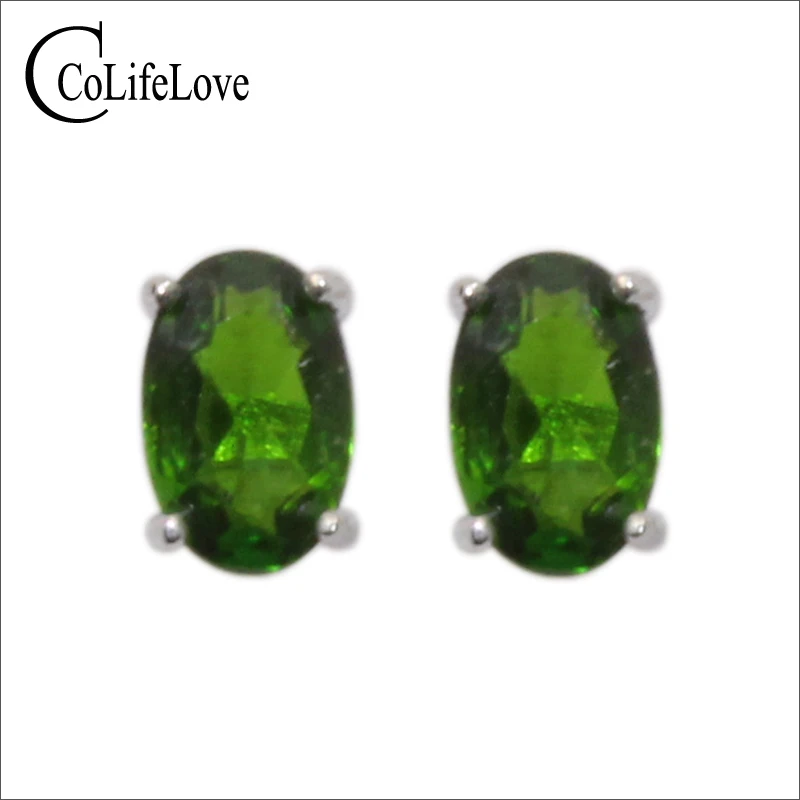 Classic Pietra Preziosa Orecchini 4Mm * 6Mm Naturale Chrome Diopside Orecchini Argento Di Modo 925 Diopside Orecchini Della Vite Prigioniera Per Ragaz