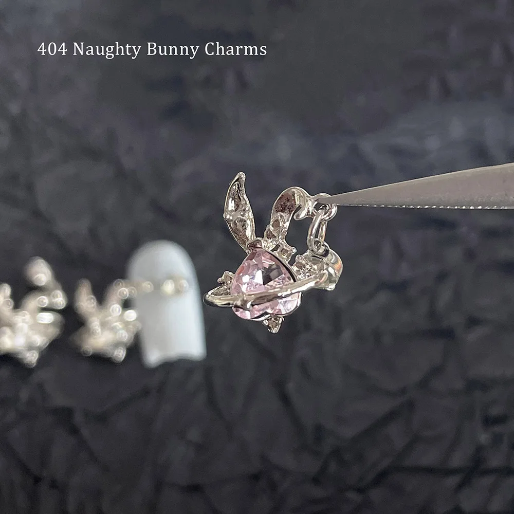 -Nail Bunny- Kiyomi Nail Charms Heart Rabbit Planet Chrome Silver Alloy Vintage Pop Vibe Accessorio Per Unghie Smalto Gel Fai Da Te 404Art
