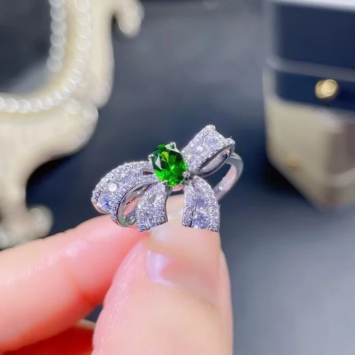 Elegante Anello Diopside Cromato Per Festa 4Mm * 6Mm Anello In Argento Diopside Naturale Gioielli In Argento Massiccio 925 Diopside