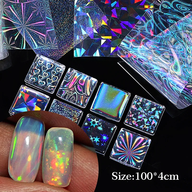 Aurora Chrome Nail Starry Foil Effect Pigmento Per Unghie Irrigcent Glitter Heart Marble Foil Sticker Decor Manicure Transfer Sticker