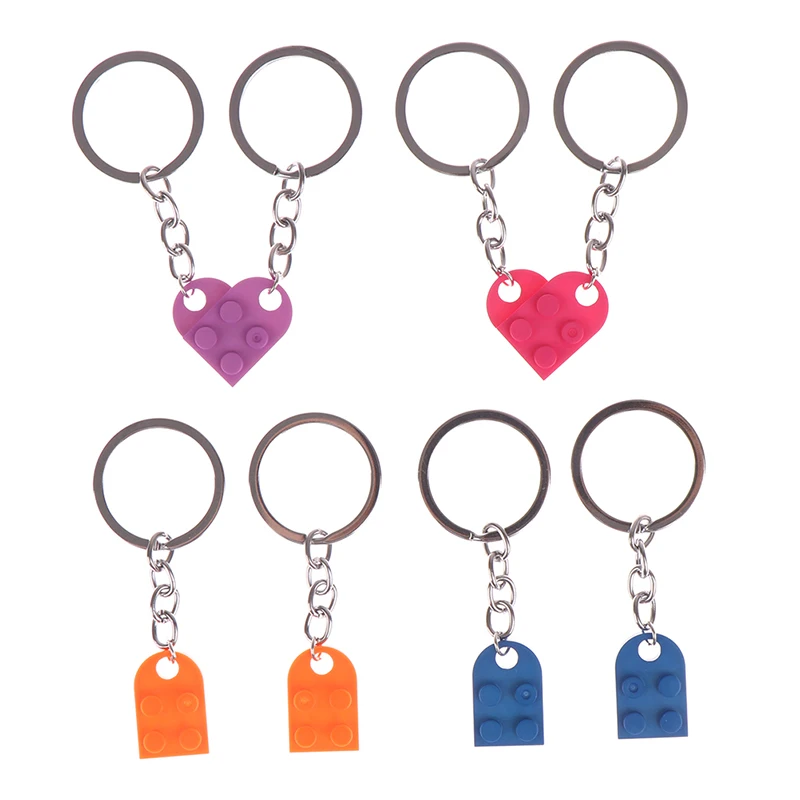 2Pcs Cute Love Heart Portachiavi In Mattoni Per Coppie Amicizia Donna Uomo Ragazza Ragazzo Lego Elementi Portachiavi Regalo Di Gioielli Di Compleanno